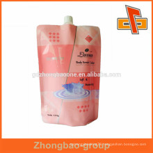 Laminated three layers plastic stand up spout bag for skin base care packaging